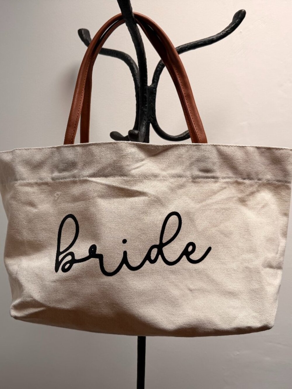 Bride Canvas Tote Bag with Brown Handles